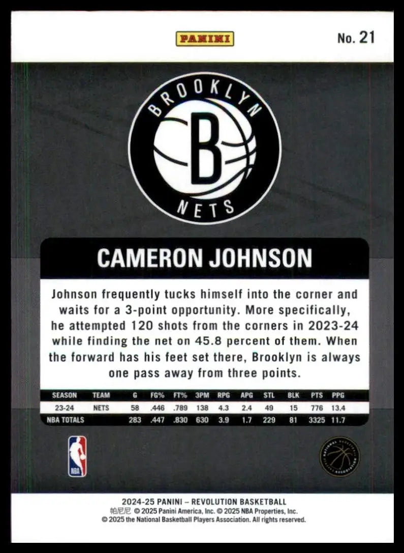 2024-25 Panini Revolution Cameron Johnson #21 Brooklyn Nets Basketball Card NBA - Basketball Card Single