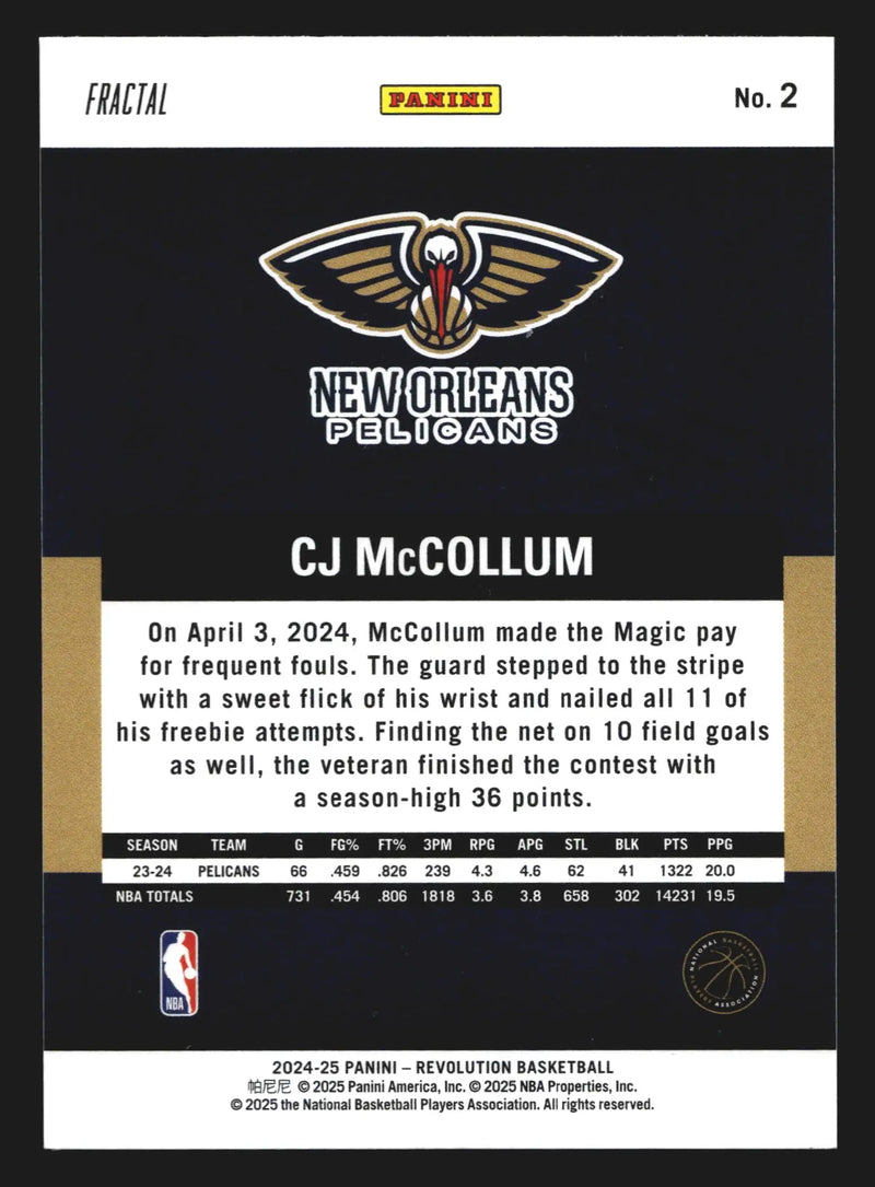 2024-25 Panini Revolution CJ McCollum #2 Fractal New Orleans Pelicans