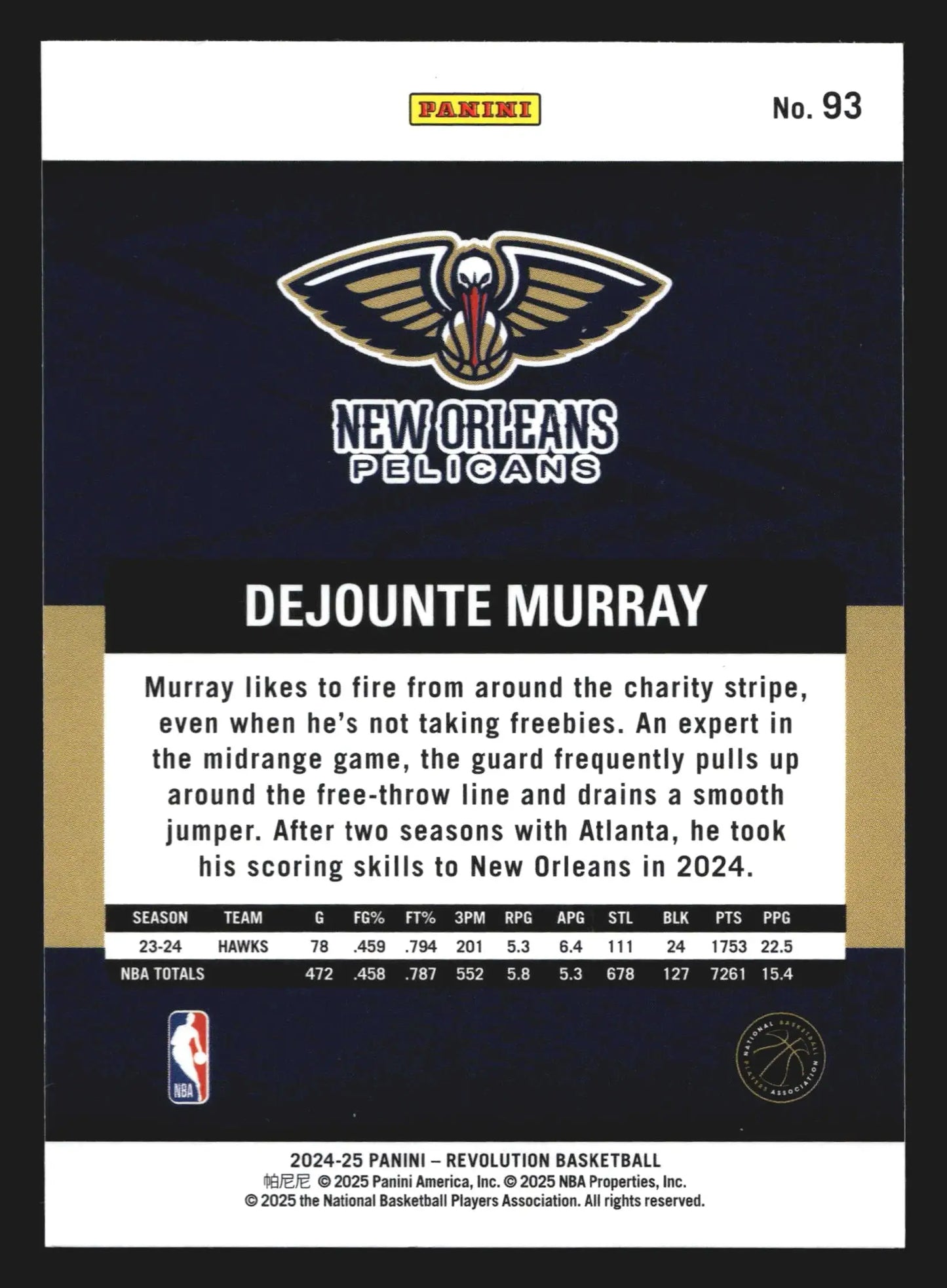2024-25 Panini Revolution Dejounte Murray #93 New Orleans Pelicans