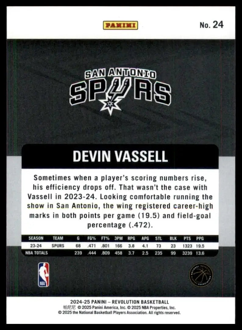 2024-25 Panini Revolution Devin Vassell #24 San Antonio Spurs Basketball Card - Basketball Card Single