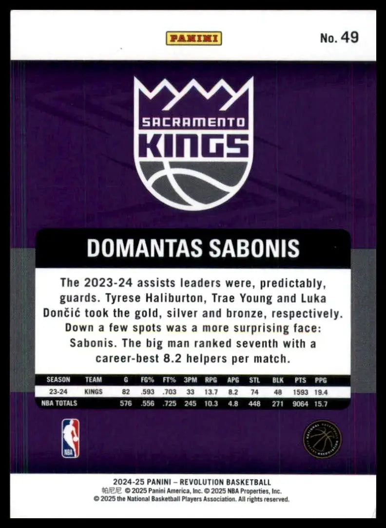 2024-25 Panini Revolution Domantas Sabonis #49 Sacramento Kings Basketball Card - Basketball Card Single