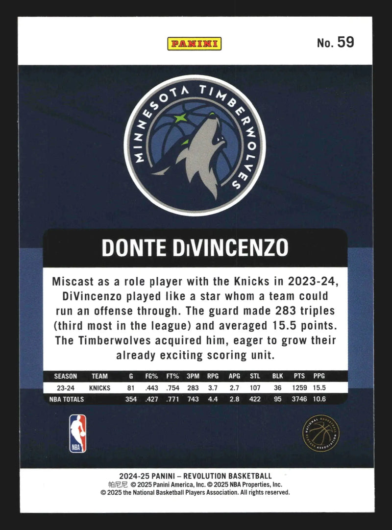 2024-25 Panini Revolution Donte DiVincenzo #59 Minnesota Timberwolves - Basketball Card Single
