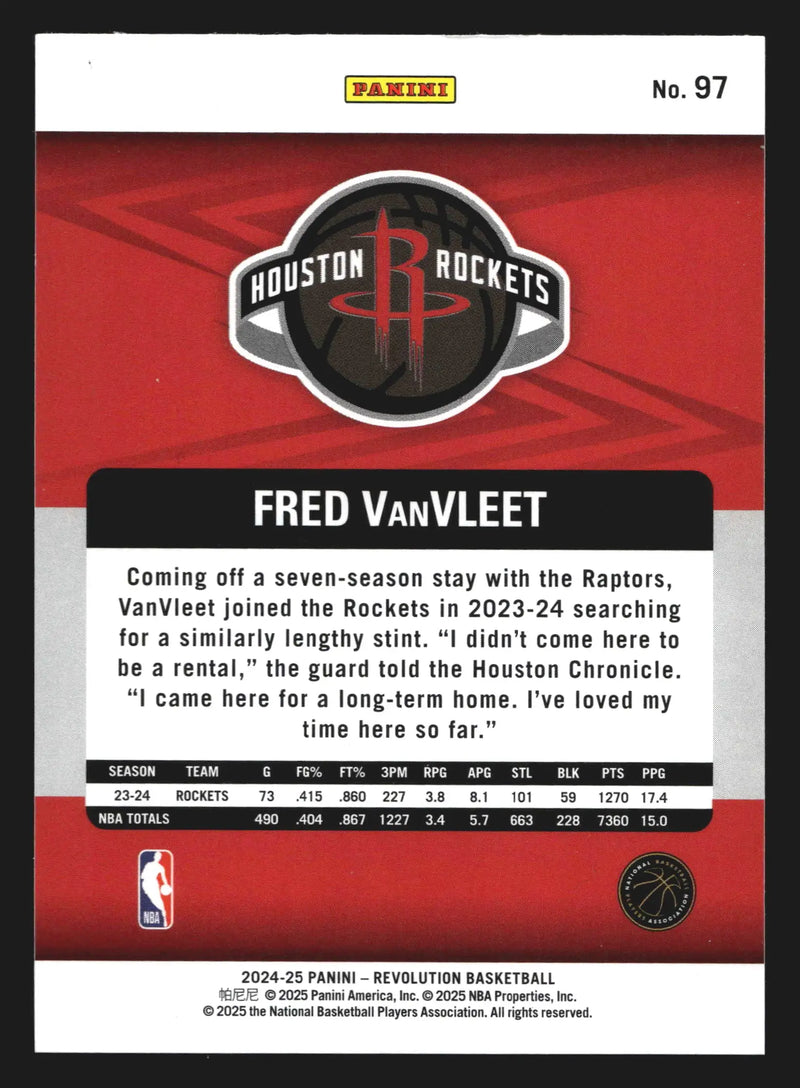 2024-25 Panini Revolution Fred VanVleet #97 Houston Rockets - Basketball Card Single