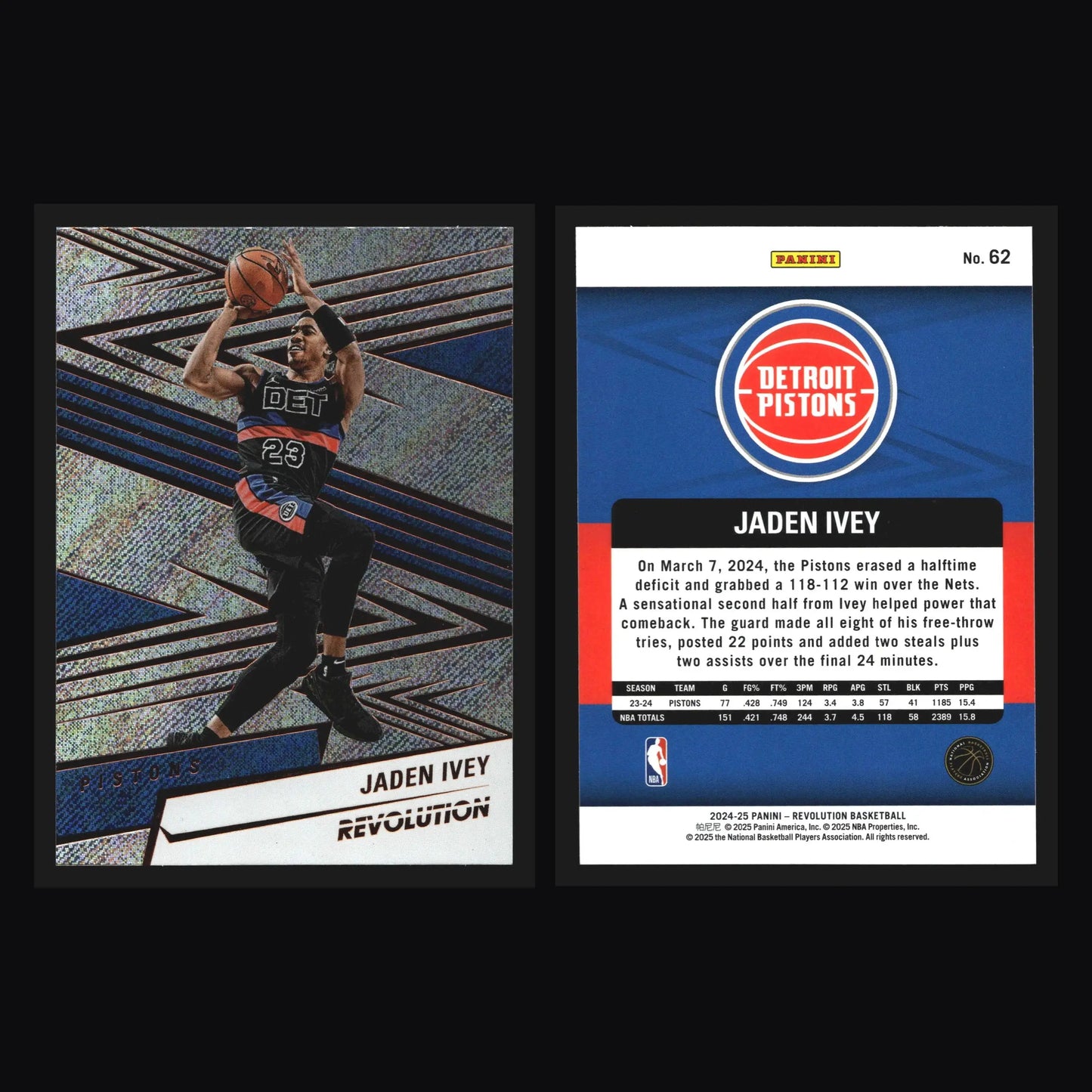 2024-25 Panini Revolution Jaden Ivey #62 Detroit Pistons