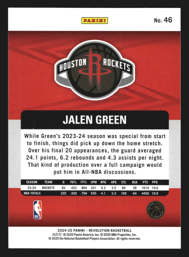 2024-25 Panini Revolution Jalen Green #46 Houston Rockets - Basketball Card Single