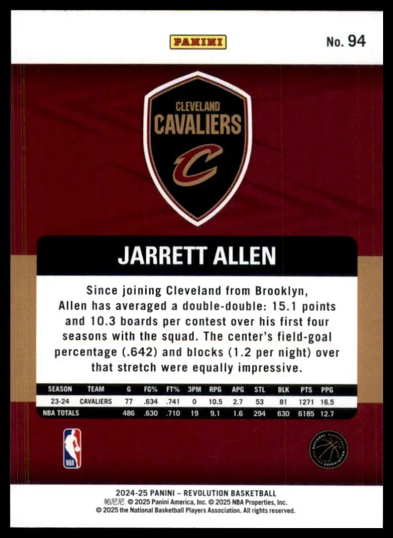 2024-25 Panini Revolution Jarrett Allen #94 Cleveland Cavaliers Basketball Card - Basketball Card Single