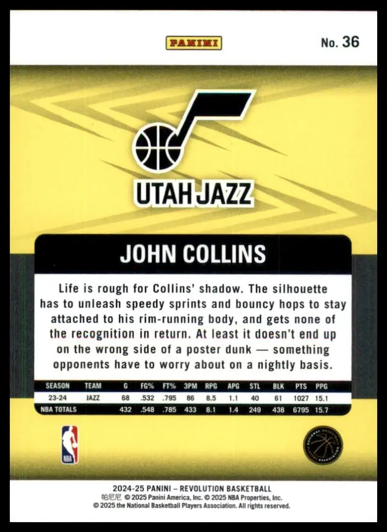 2024-25 Panini Revolution John Collins #36 Utah Jazz Basketball Card NBA Sports - Basketball Card Single