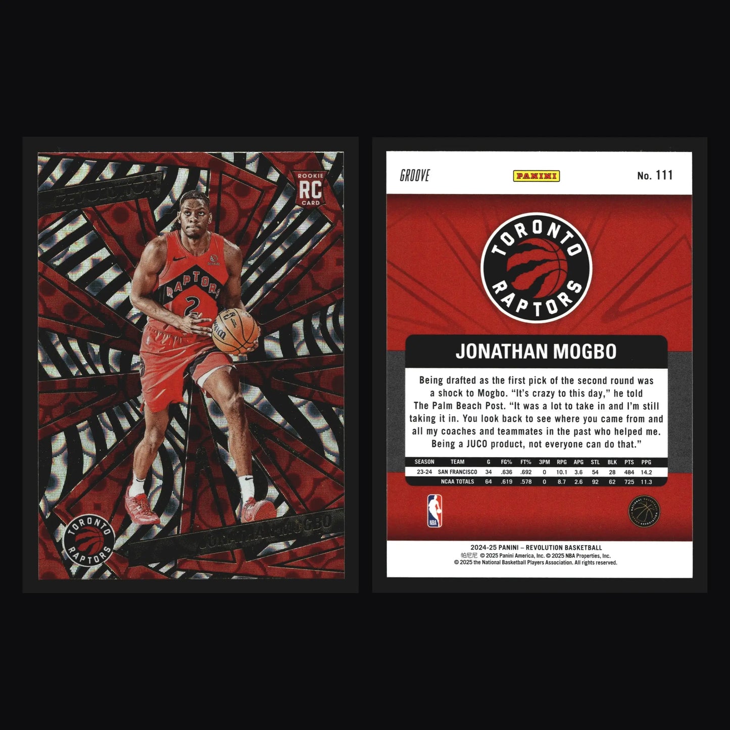 2024-25 Panini Revolution Jonathan Mogbo #111 Groove RC Toronto Raptors - Basketball Card Single