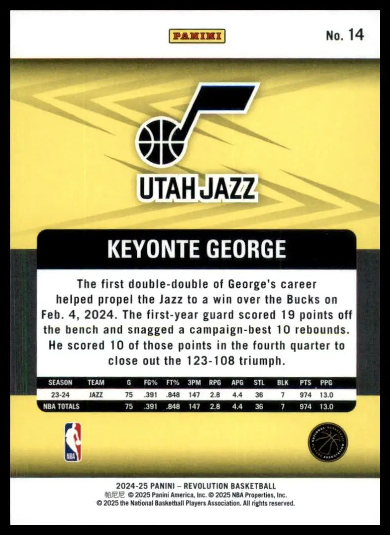2024-25 Panini Revolution Keyonte George #14 Utah Jazz Basketball Card NBA Sport - Basketball Card Single
