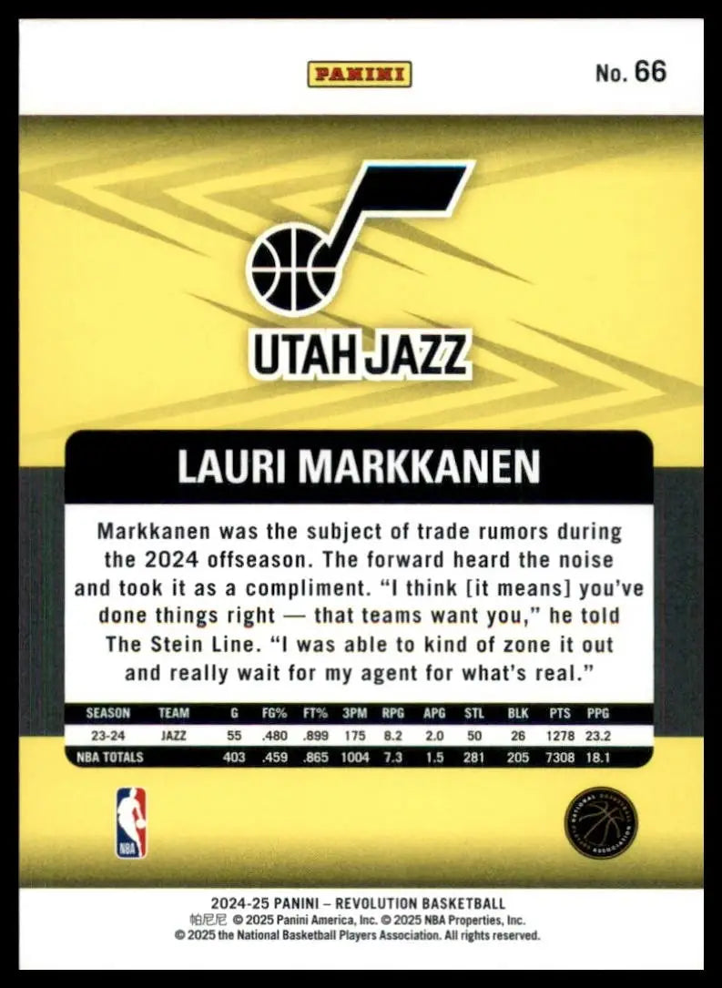 2024-25 Panini Revolution Lauri Markkanen #66 Utah Jazz Basketball Card NBA - Basketball Card Single