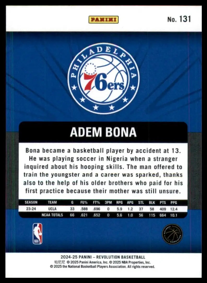 2024-25 Panini Revolution Rookie Adem Bona #131 Philadelphia 76ers Basketball - Basketball Card Single