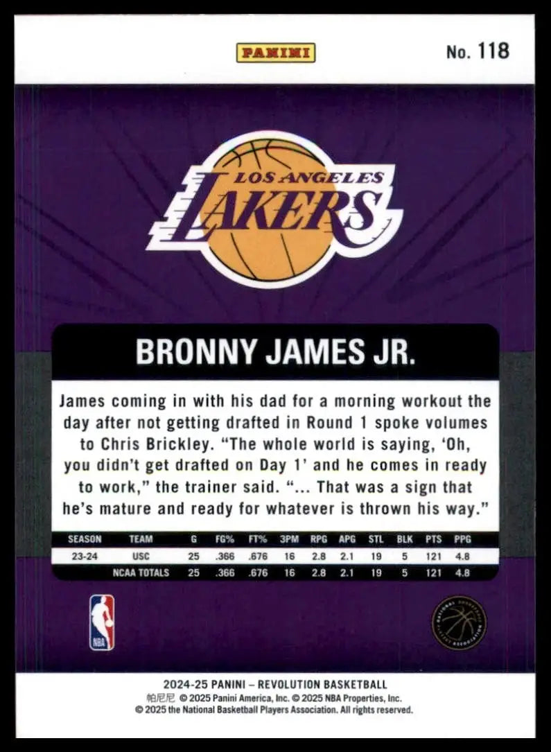 2024-25 Panini Revolution Rookie Bronny James #118 Los Angeles Lakers Basketball