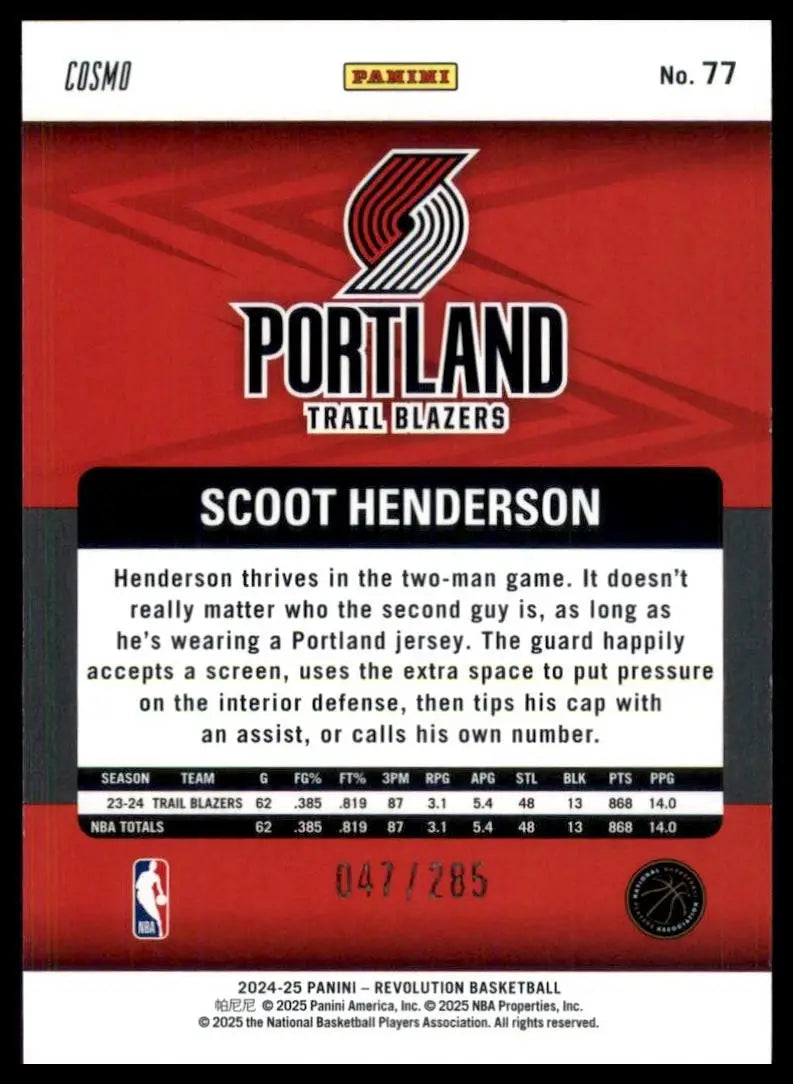 2024-25 Panini Revolution - Scoot Henderson #77 Blue Cosmo /285