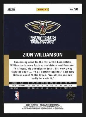 2024-25 Panini Revolution Zion Williamson #50 Groove New Orleans Pelicans