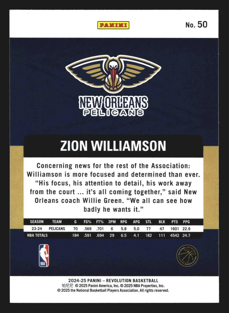 2024-25 Panini Revolution Zion Williamson #50 New Orleans Pelicans