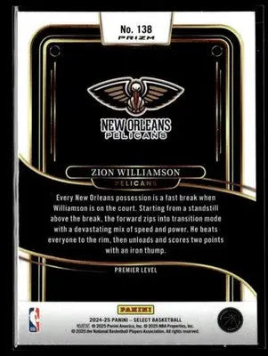 2024-25 Panini Select #138 Zion Williamson Silver Prizm - Basketball Card Single