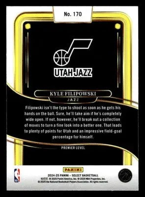 2024-25 Panini Select #170 Kyle Filipowski Premier Level RC Utah Jazz