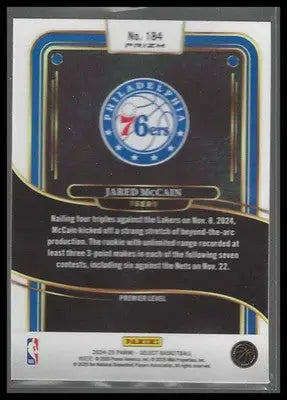 2024-25 Panini Select #184 Jared McCain Blue Prizm Philadelphia 76ers Rookie - Basketball Card Single