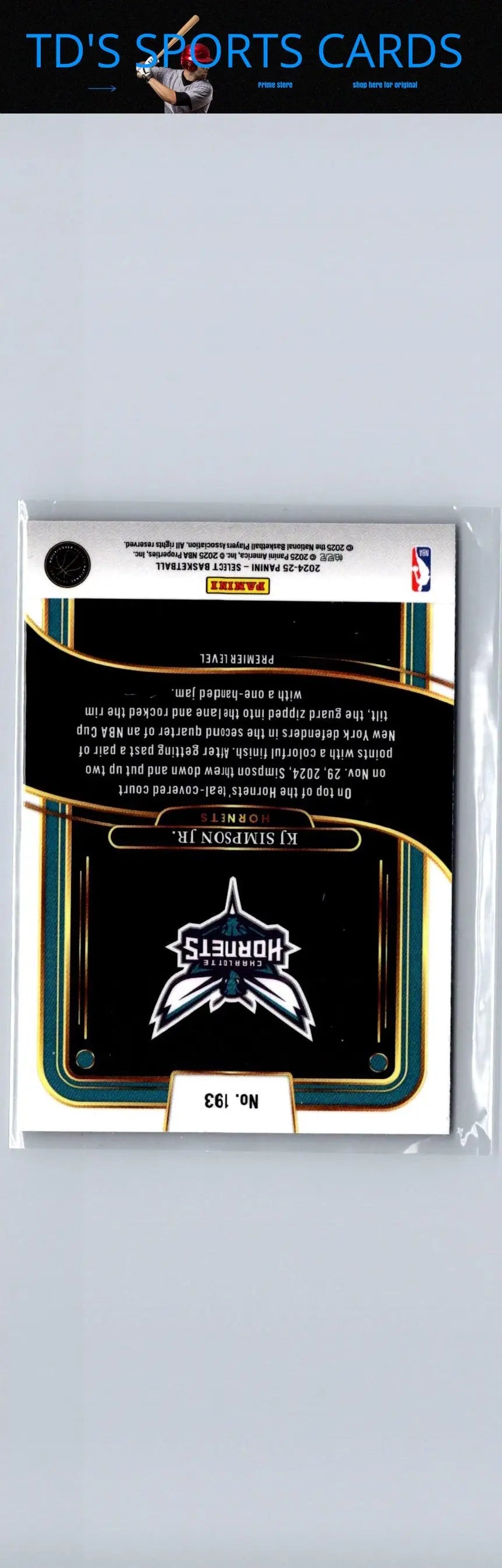 Basketball card back for 2024-25 Panini Select KJ Simpson Jr. collectible card