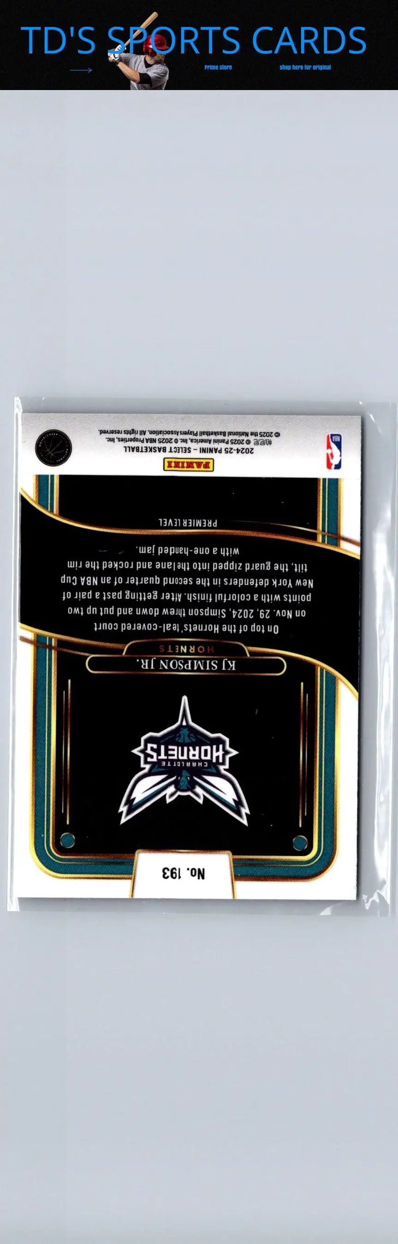 Basketball card back for 2024-25 Panini Select KJ Simpson Jr. collectible card