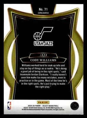 2024-25 Panini Select #71 Cody Williams Concourse RC Utah Jazz - Basketball Card Single