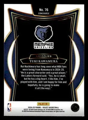 2024-25 Panini Select #76 Yuki Kawamura Concourse RC Memphis Grizzlies - Basketball Card Single