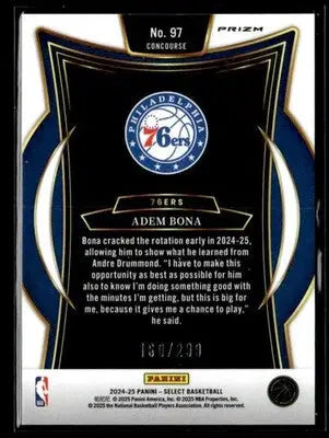 2024-25 Panini Select #97 Adem Bona Light Blue Prizm #/299 - Basketball Card Single