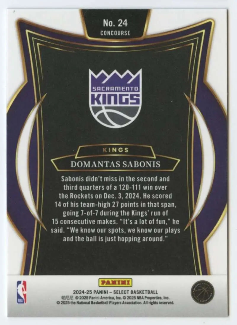 2024-25 Panini Select Blue #24 Domantas Sabonis NM-MT Sac Kings Concour ID:80933 - Basketball Card Single