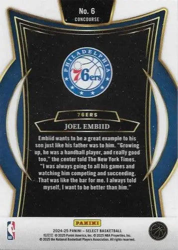 2024-25 Panini Select Blue #6 Joel Embiid NM-MT 76ers Concourse ID:80930 - Basketball Card Single