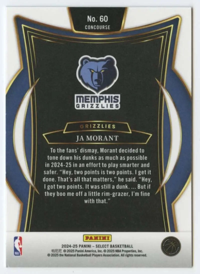 2024-25 Panini Select Blue #60 Ja Morant NM-MT Grizzlies Concourse ID:80938 - Basketball Card Single