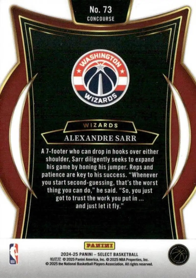 2024-25 Panini Select Blue #73 Alexandre Sarr NM-MT Wizards Concourse ID:80941 - Basketball Card Single
