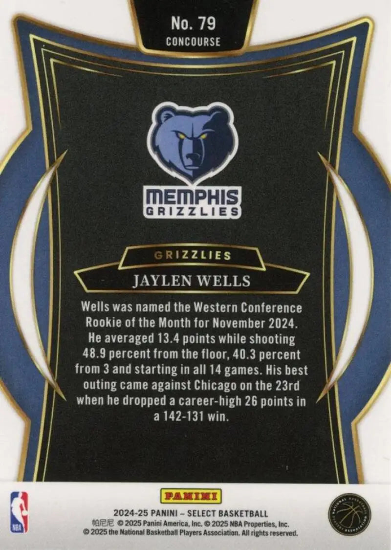 2024-25 Panini Select Blue #79 Jaylen Wells NM-MT Grizzlies Concourse ID:80942 - Basketball Card Single