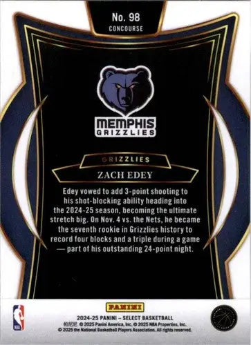 2024-25 Panini Select Blue #98 Zach Edey NM-MT Grizzlies Concourse ID:80926 - Basketball Card Single