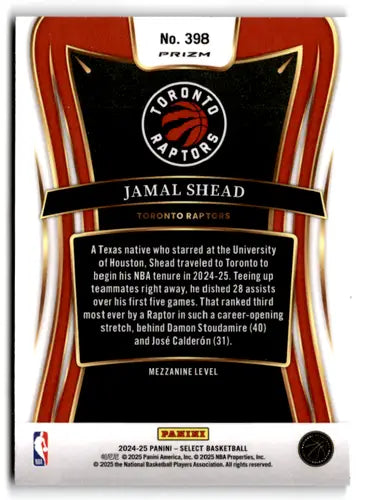 2024-25 Panini Select Blue Prizms #398 Jamal Shead NM-MT Raptors Mezzan ID:80960 - Basketball Card Single