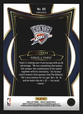 2024-25 Panini Select Concourse Nikola Topic #89 Thunder RC - Basketball Card Single