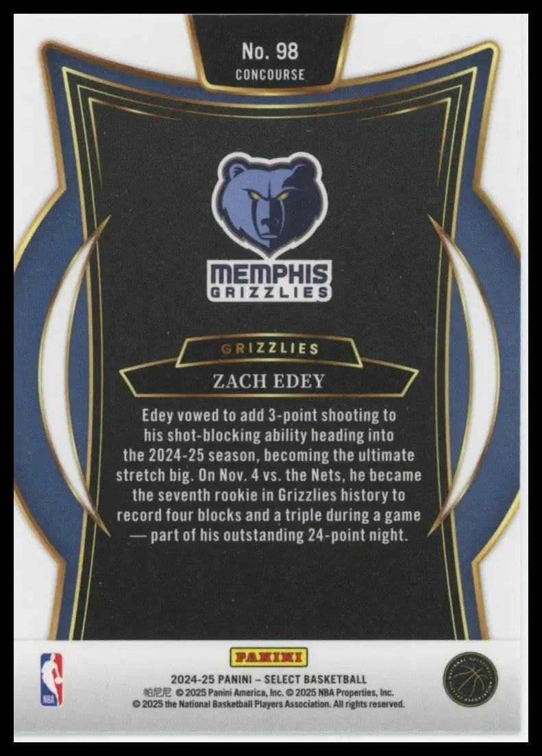 2024-25 Panini Select - Concourse Zach Edey #98 Blue (RC)