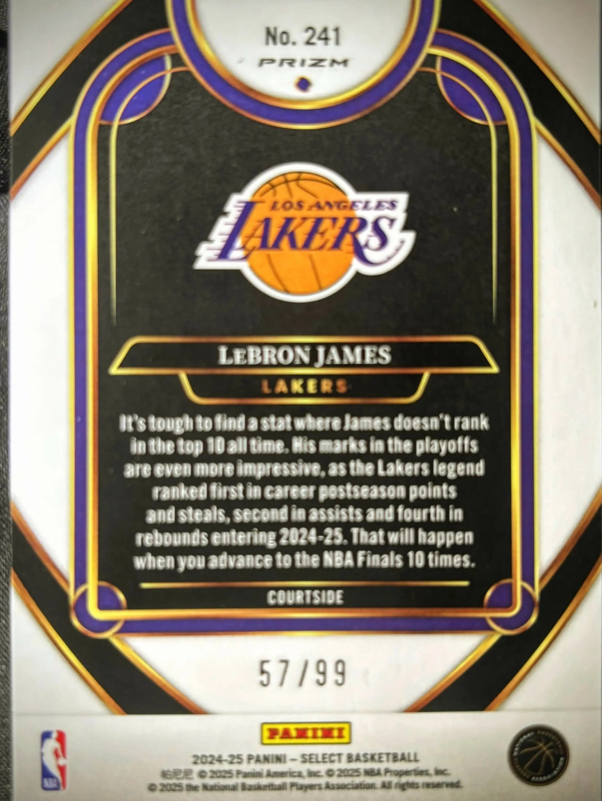 2024 PANINI SELECT SSP COURTSIDE PURPLE CRACKED ICE /99 COLOR MATCH LEBRON JAMES