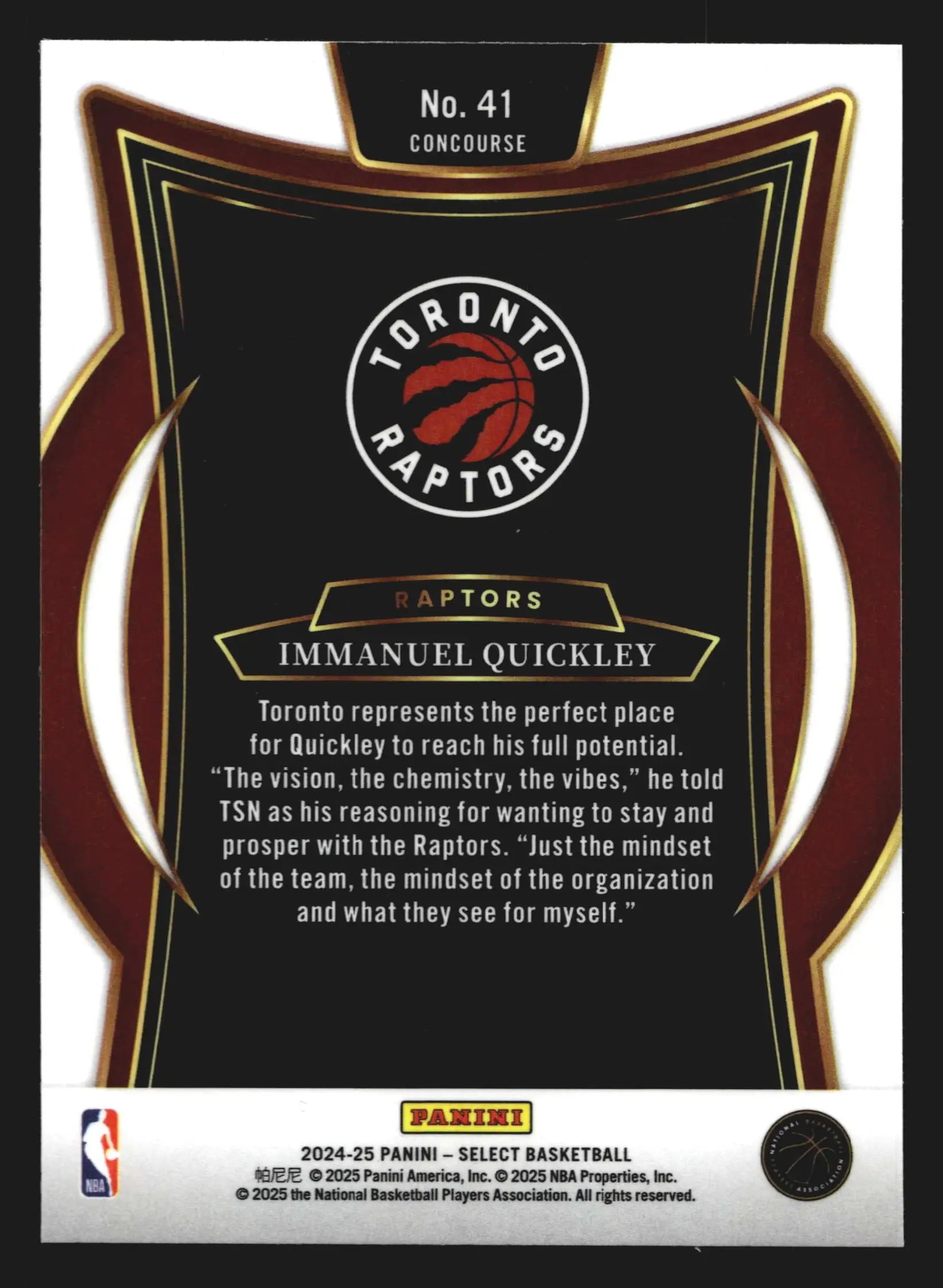 2024-25 Panini Select Immanuel Quickley #41 Concourse Toronto Raptors - Basketball Card Single