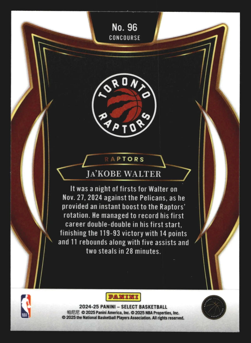 2024-25 Panini Select Ja’Kobe Walter #96 Concourse RC Toronto Raptors - Basketball Card Single