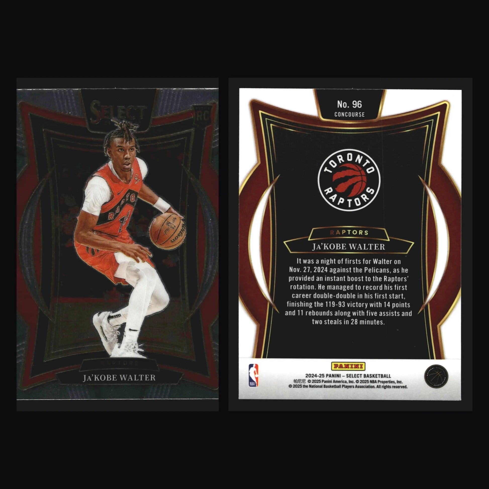 2024-25 Panini Select Ja’Kobe Walter #96 Concourse RC Toronto Raptors - Basketball Card Single