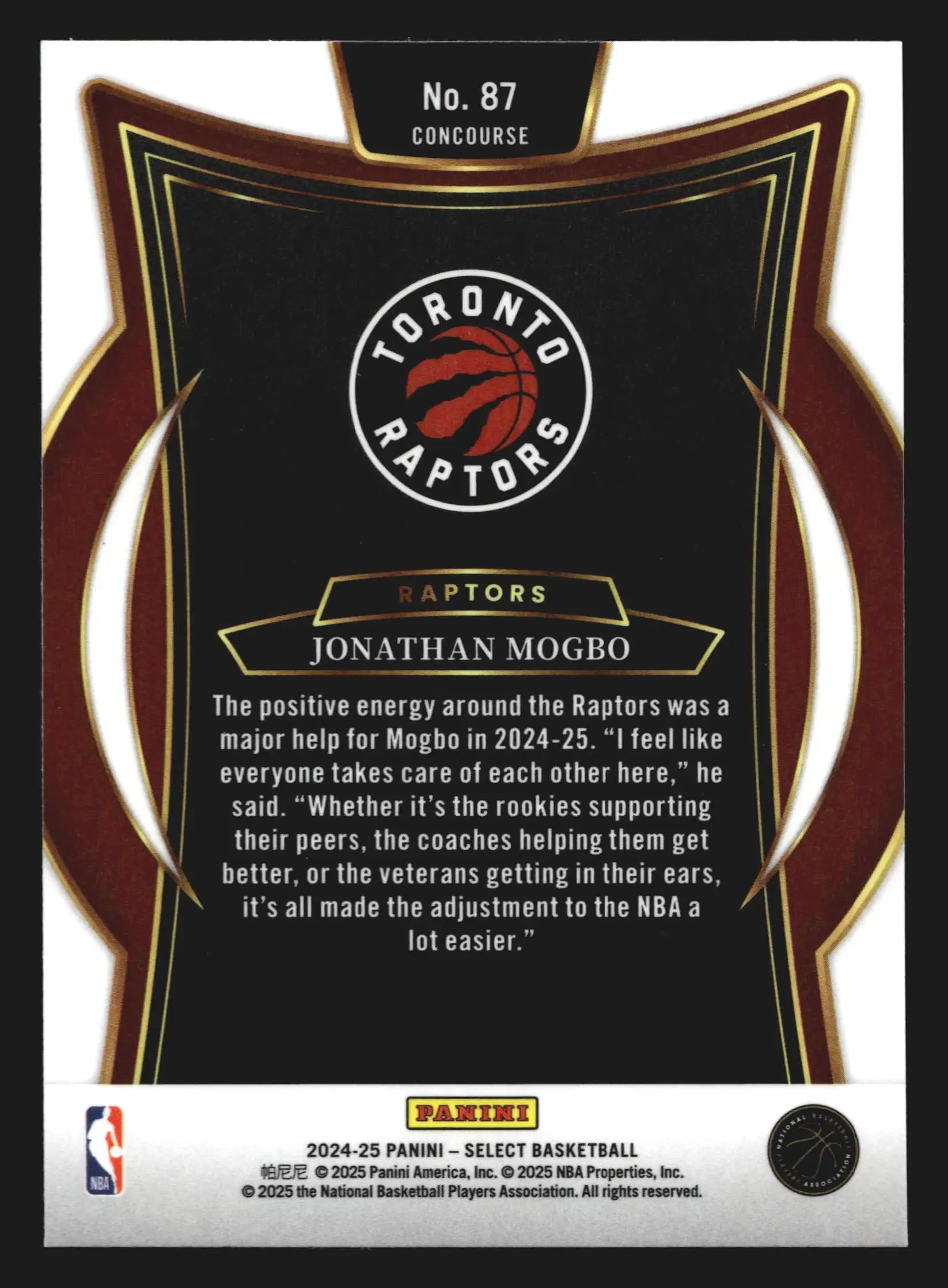 2024-25 Panini Select Jonathan Mogbo #87 Concourse RC Toronto Raptors - Basketball Card Single