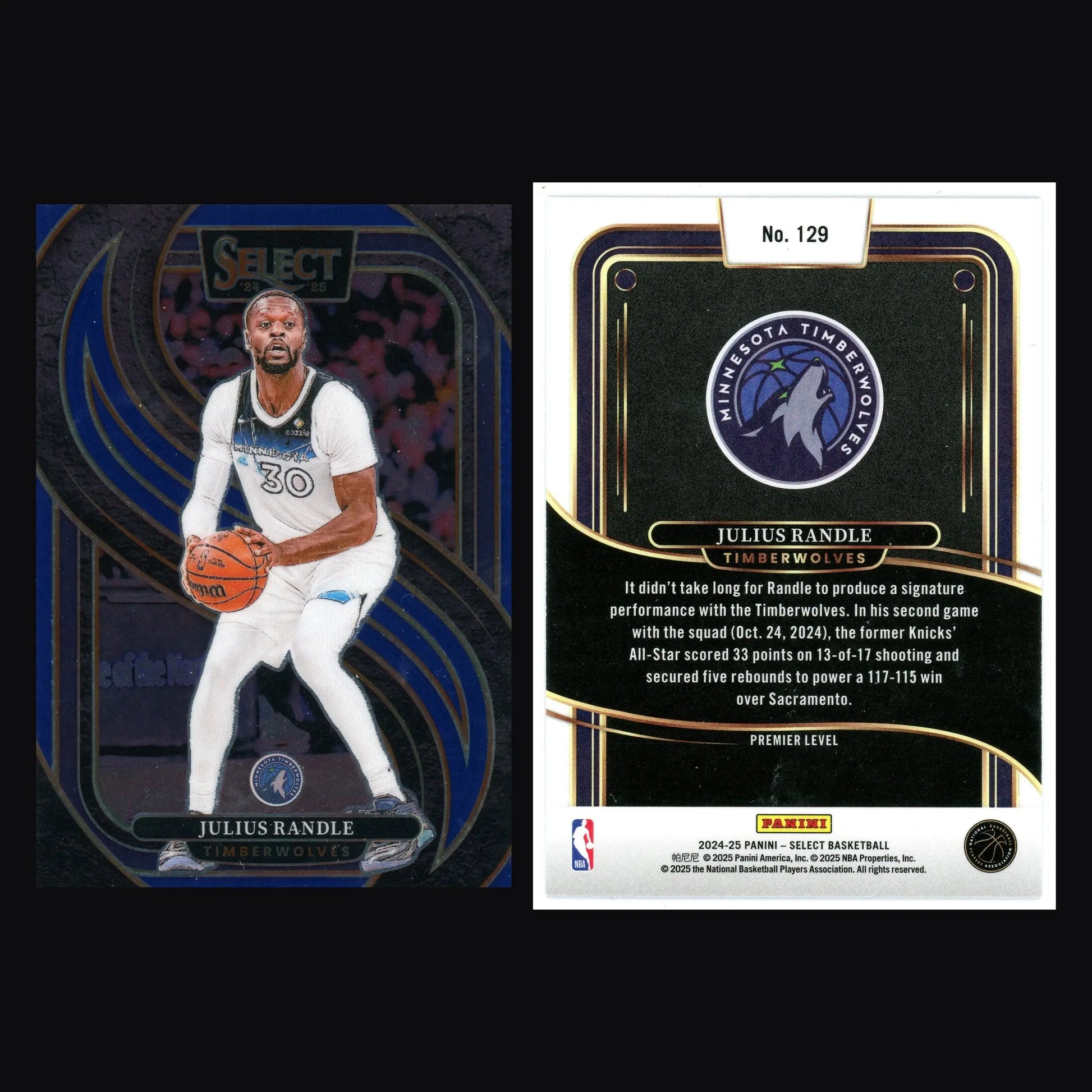 2024-25 Panini Select Julius Randle #129 Premier Level Timberwolves - Basketball Card Single