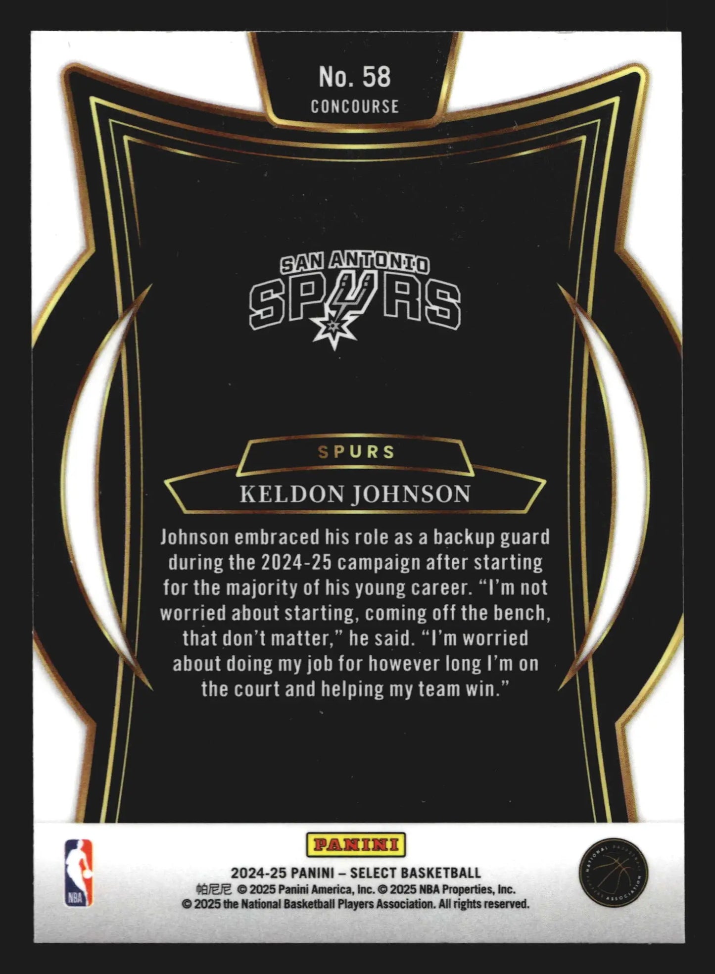 2024-25 Panini Select Keldon Johnson #58 Concourse San Antonio Spurs - Basketball Card Single