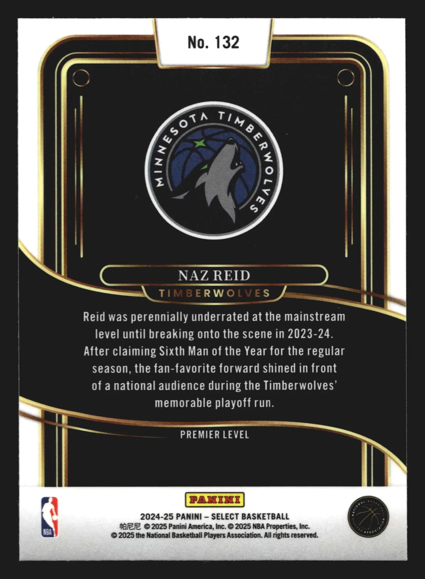 2024-25 Panini Select Naz Reid #132 Premier Level Timberwolves - Basketball Card Single