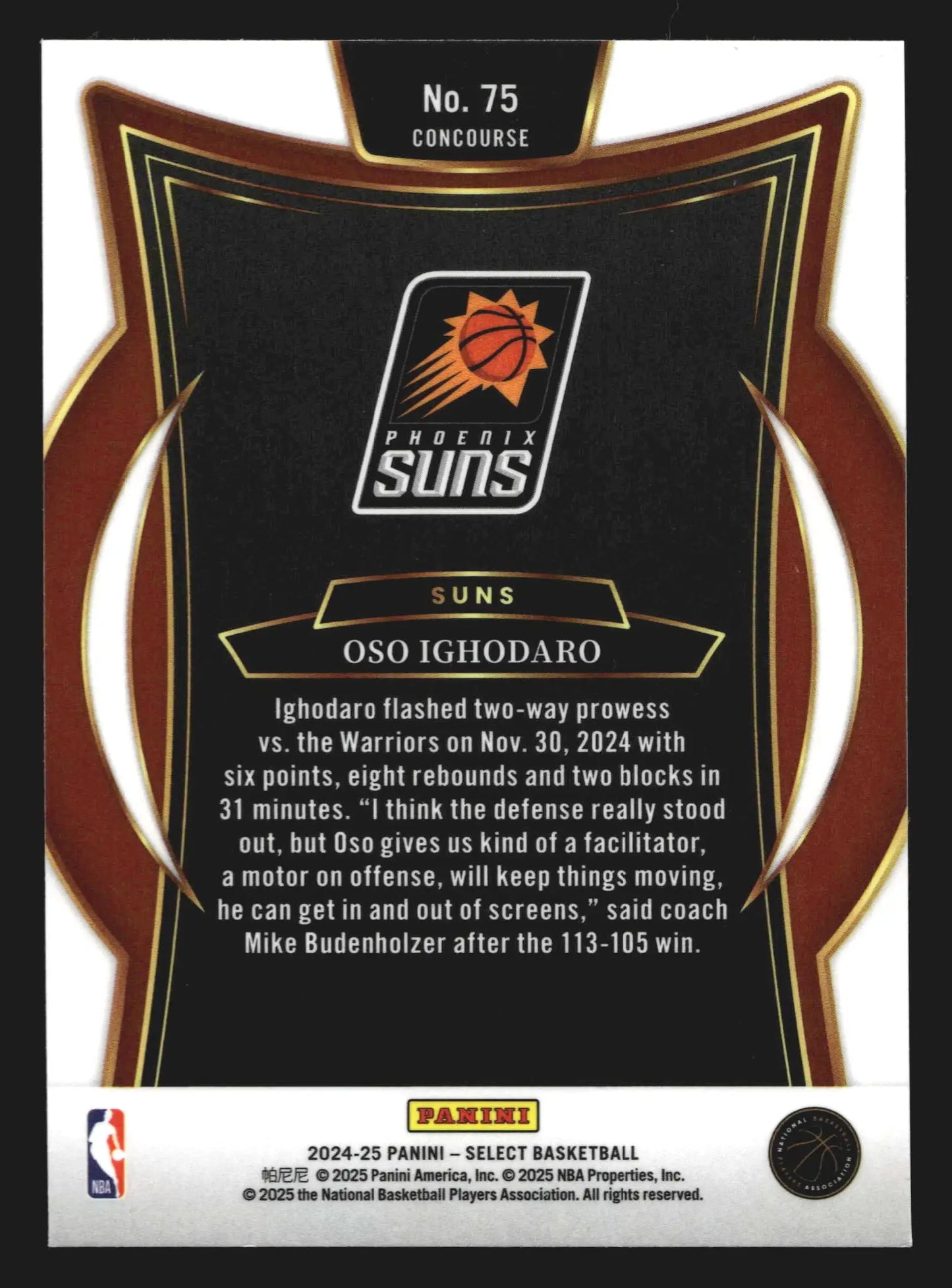 2024-25 Panini Select Oso Ighodaro #75 Concourse RC Phoenix Suns - Basketball Card Single