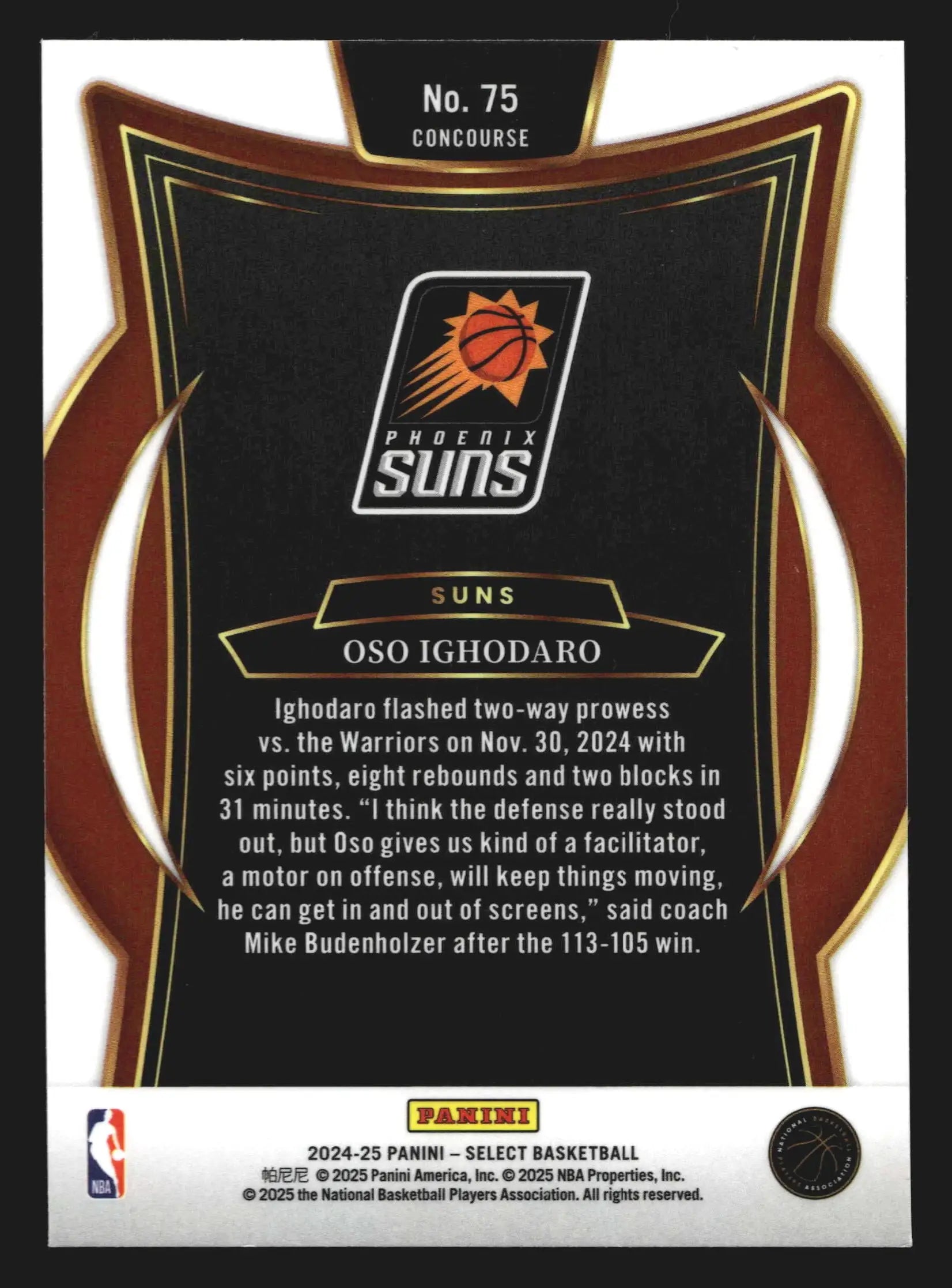 2024-25 Panini Select Oso Ighodaro #75 Concourse RC Phoenix Suns - Basketball Card Single