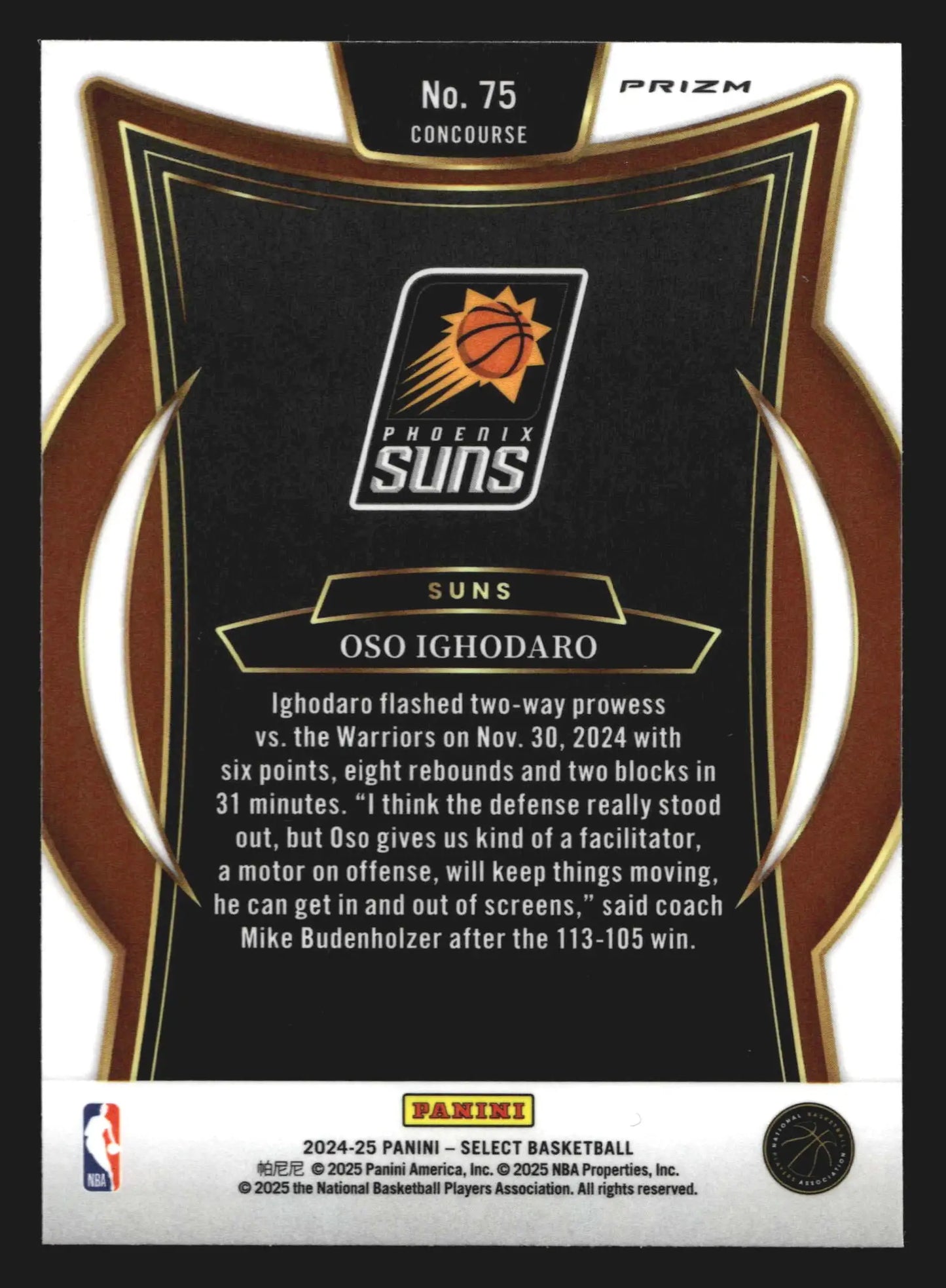 2024-25 Panini Select Oso Ighodaro #75 Concourse Tri-Color Prizm RC - Basketball Card Single