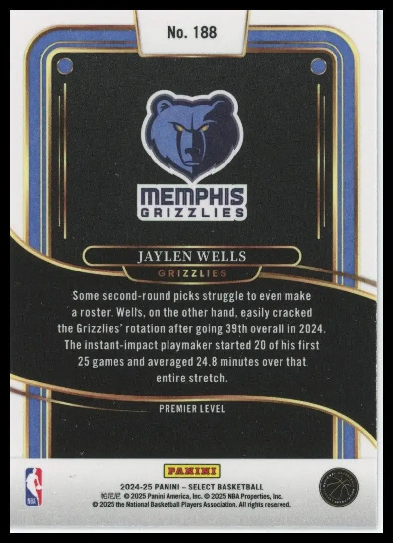 2024-25 Panini Select - Premier Level Jaylen Wells #188 Blue (RC)