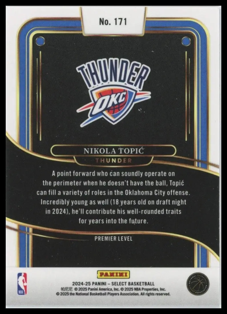 2024-25 Panini Select - Premier Level Nikola Topic #171 Blue (RC)