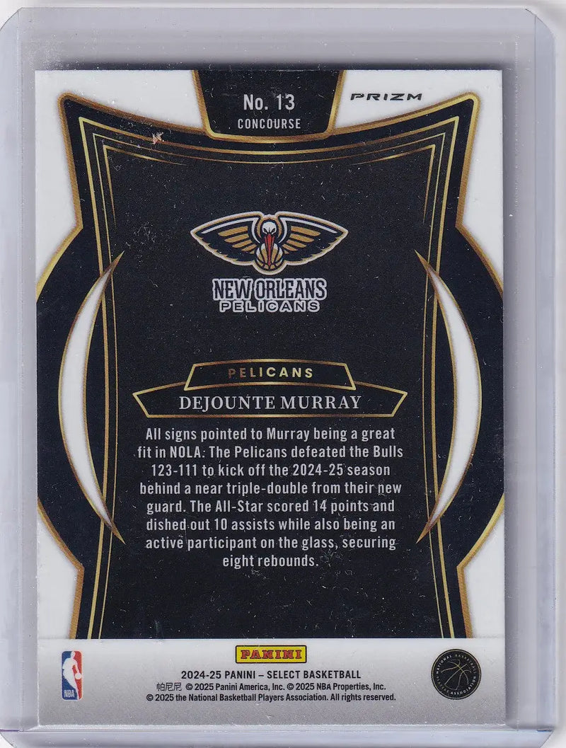 Dejounte Murray basketball card from 2024-25 Panini Select Prizm featuring New Orleans Pelicans